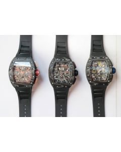 RM011 NTPT Carbon Case Chronograph 1:1 Best Edition Crystal Skeleton Dial Rubber Strap A7750 KVF