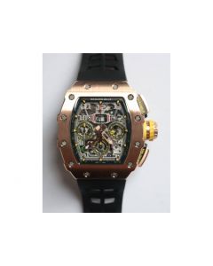 RM011 RG Chronograph RG Case 1:1 Best Edition Crystal Skeleton Dial Rubber Strap A7750 KVF