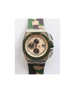 Royal Oak Offshore 2018 SIHH 閳ユゥombat閳?44mm 1:1 Best Edition Green Ceramic Bezel Camo Rubber Strap A3126 w/ Cyclops JF