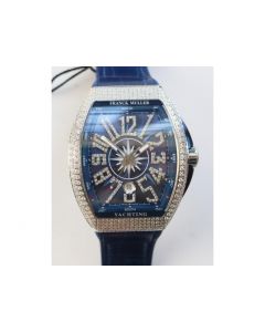 Vanguard V45 SS Full Diamonds Best Edition Blue Textured Dial Diamonds Markers Blue Gummy Strap A2824  ABF