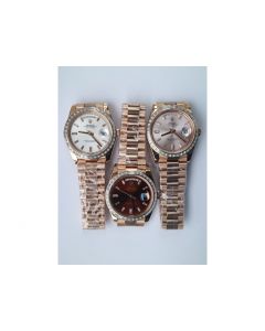 Rolex Day-Date 40mm RG Crystal Bezel White&Brown&Pink Dial Bracelet BP A2836